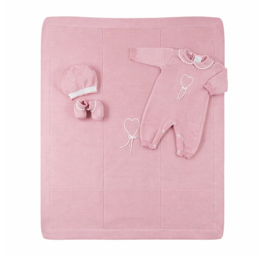 Newborn baby girl first outing layette set in knit – PE810 – Piccole Emozioni