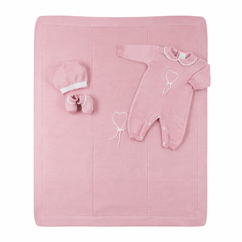 Newborn baby girl first outing layette set in knit – PE810 – Piccole Emozioni
