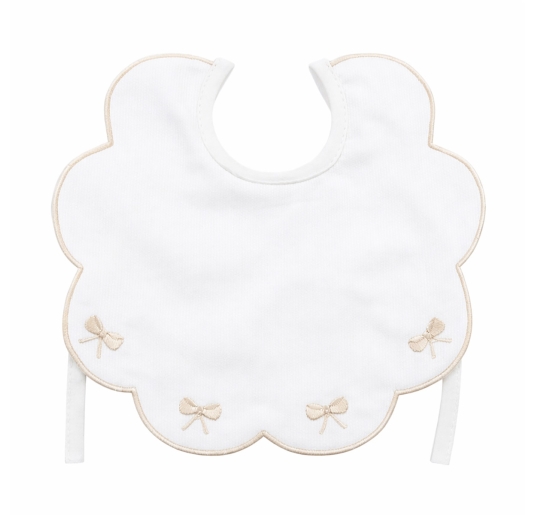 Bavaglino ricamato con fiocchetti e smerlo in puro cotone | Corredo Italiano