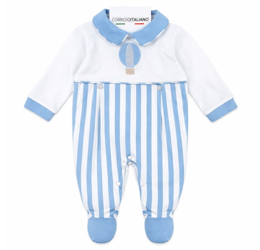 Nazareno Gabrielli cotton baby sleepsuit blue striped | Corredoitaliano