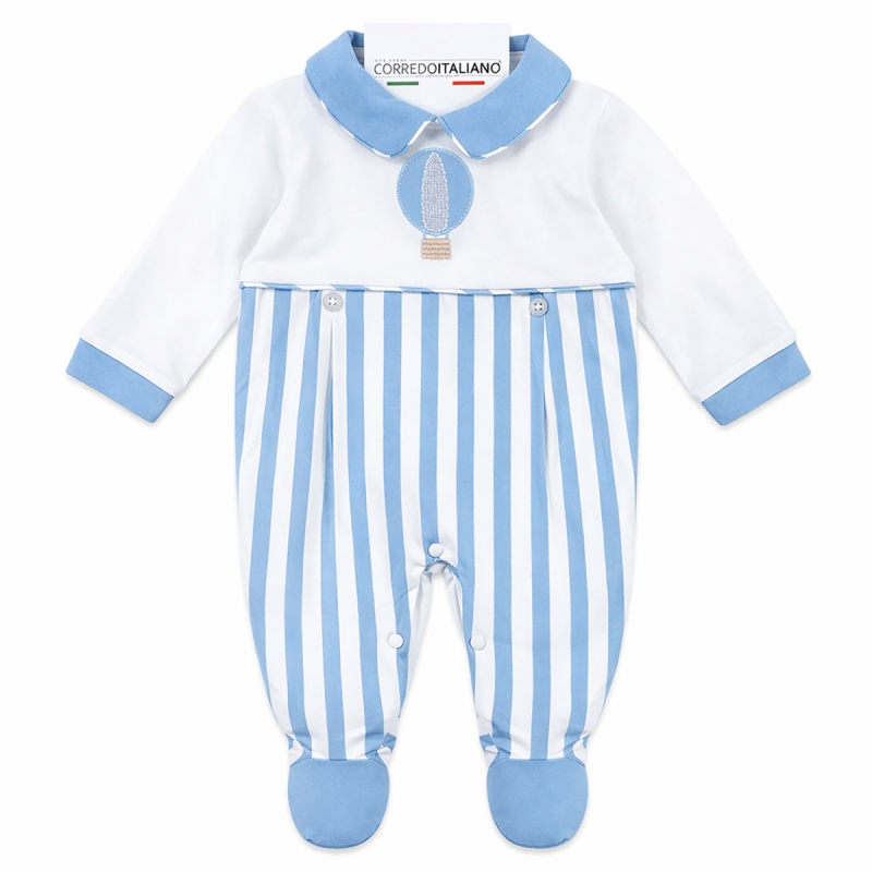Tutina neonato in cotone Nazareno Gabrielli a righe azzurre | Corredoitaliano