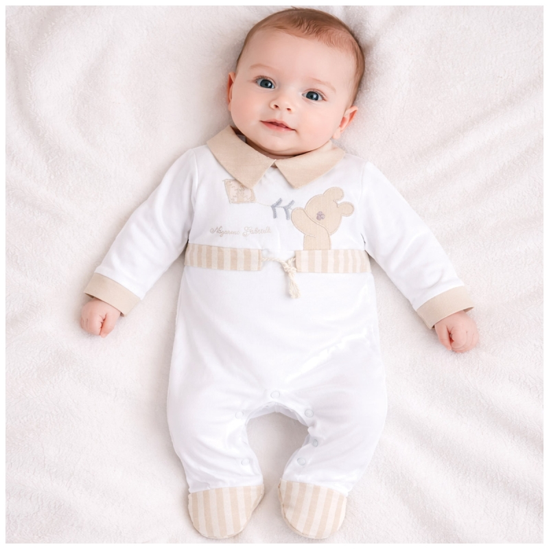 Cotton baby sleepsuit white refined newborn outfit