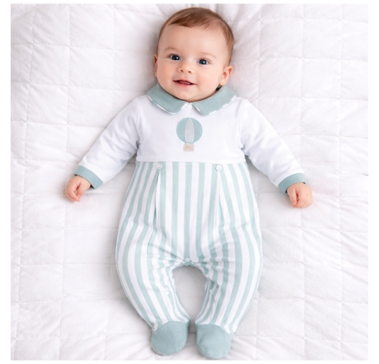 Nazareno Gabrielli cotton baby sleepsuit striped with embroidery 2