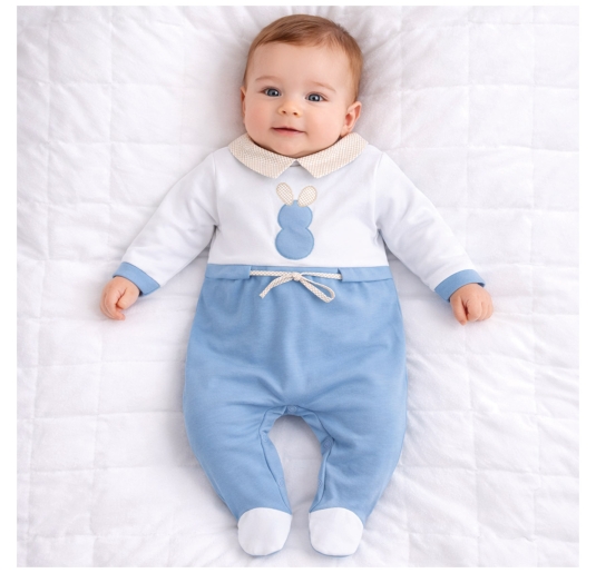 Tutina neonato cotone elegante con colletto e ricamo 2