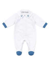 Cotton jersey baby sleepsuit with embroidered collar elegant white