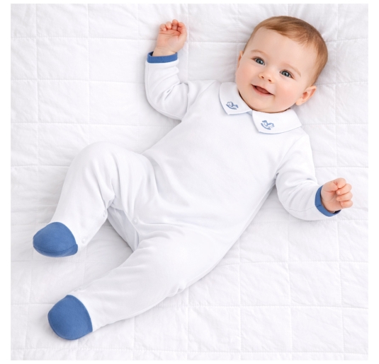 Cotton jersey baby sleepsuit with embroidered collar elegant white 2