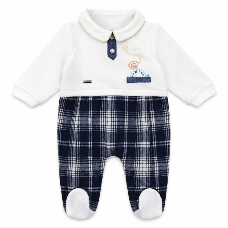 Chenille baby sleepsuit with feet and embroidered detail Mio Piccolo