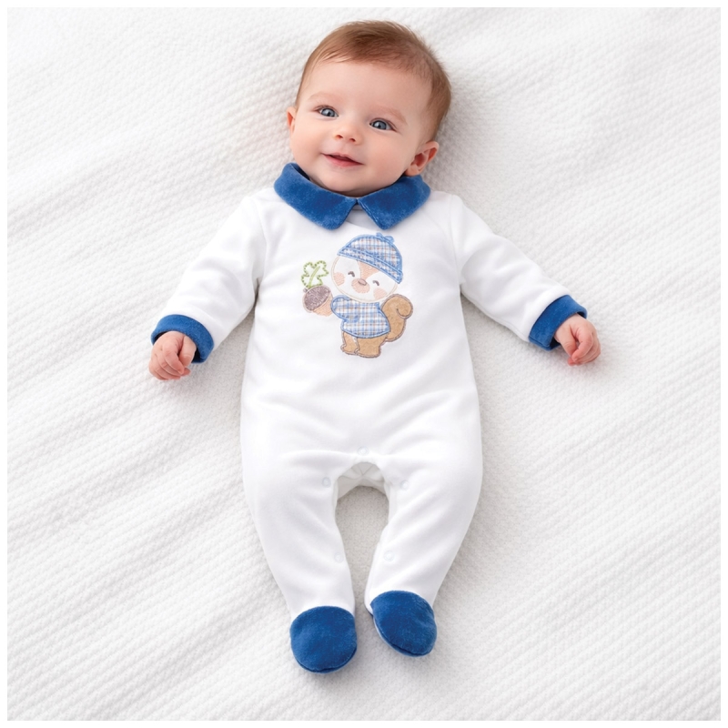 Chenille romper with Squirrel -...