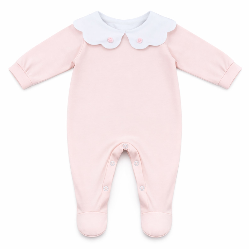 Baby girl cotton jersey sleepsuit Corredino with embroidered collar