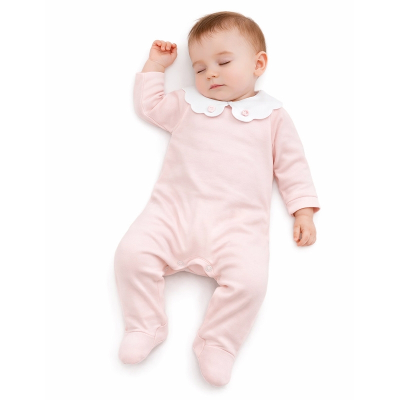Embroidered collar detail baby girl cotton jersey sleepsuit Corredino