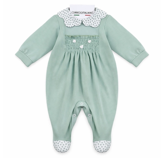Cotton jersey sleepsuit with embroidered little flowers