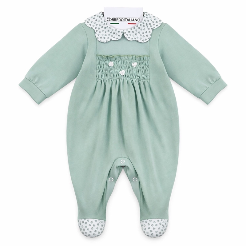 Cotton jersey sleepsuit with embroidered little flowers