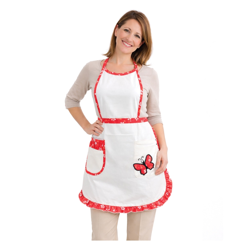Embroidered apron with ruffle trim –...