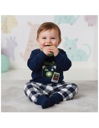 Warm cotton baby pyjamas Primero winter set blue top checked trousers