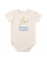 Cotton baby bodysuit Dirkje latte color with bird print front