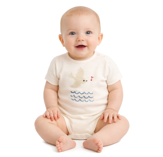 Body neonato cotone Dirkje caffellatte con stampa uccellino frontale 2