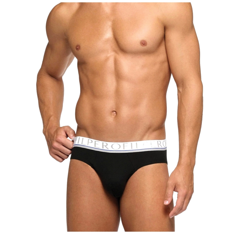 Slip uomo nero Perofil in cotone elasticizzato, vista frontale, intimo uomo confortevole