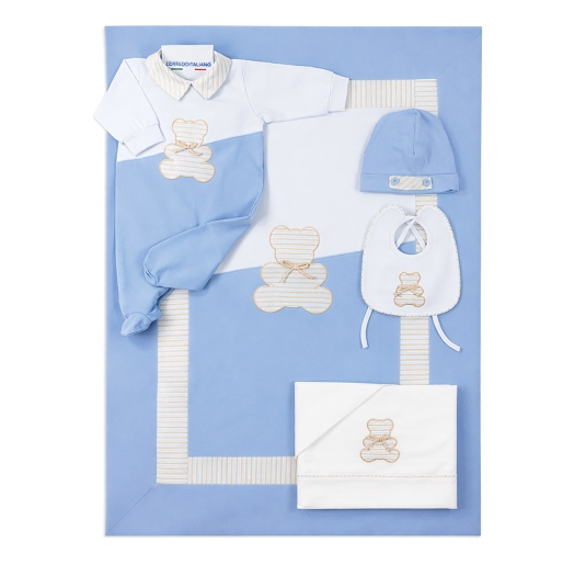 Set corredino neonato prima uscita cotone Teneri & Belli con orsetto ricamato