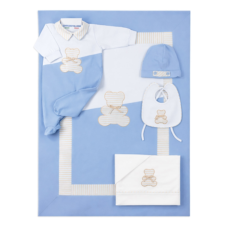 Set corredino neonato prima uscita cotone Teneri & Belli con orsetto ricamato