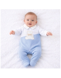 Baby boy cotton sleepsuit with embroidered teddy bear - TT451 - Teneri e Belli