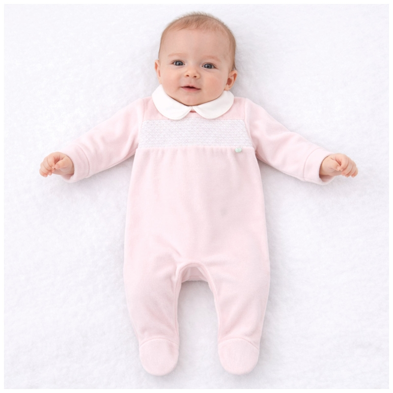 Embroidered velour baby sleepsuit with collar | Coccode' Firenze