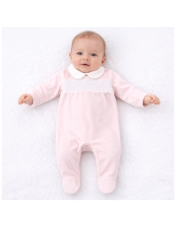 Embroidered velour baby sleepsuit with collar | Coccode' Firenze
