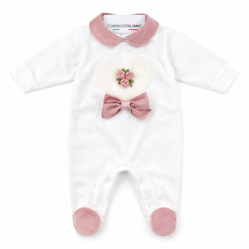 Chenille Romper with Heart and Little Roses
