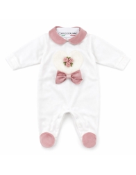 Chenille Romper with Heart and Little Roses