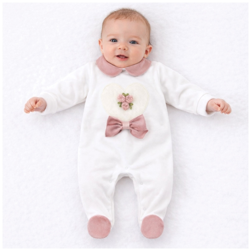Chenille Romper with Heart and Little Roses | Teneri & Belli