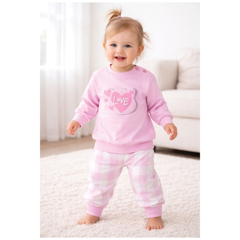 Baby winter outfit girls warm cotton pyjamas with printed top