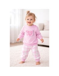 Pigiamino bimba caldo cotone Primero con stampa dolce e pantalone con polsini