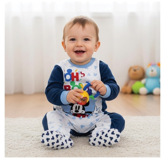 Pigiamone baby zip con piedino antiscivolo - Topolino