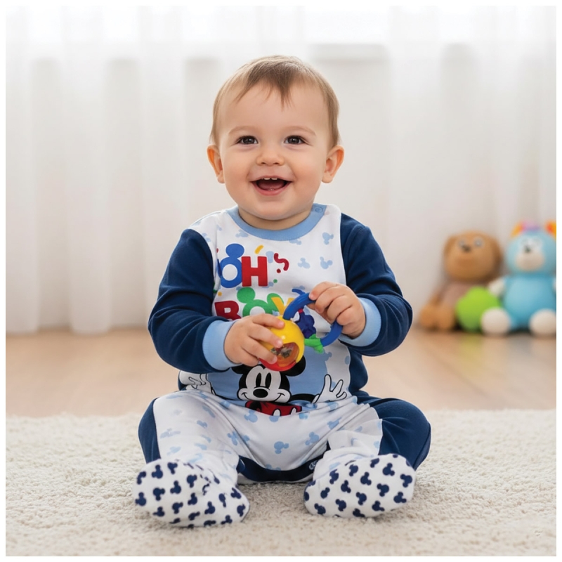 Baby zip sleepsuit with non-slip feet – Mickey Mouse