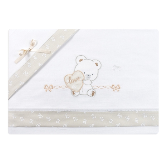 Cotton baby cot sheet with teddy embroidery for crib