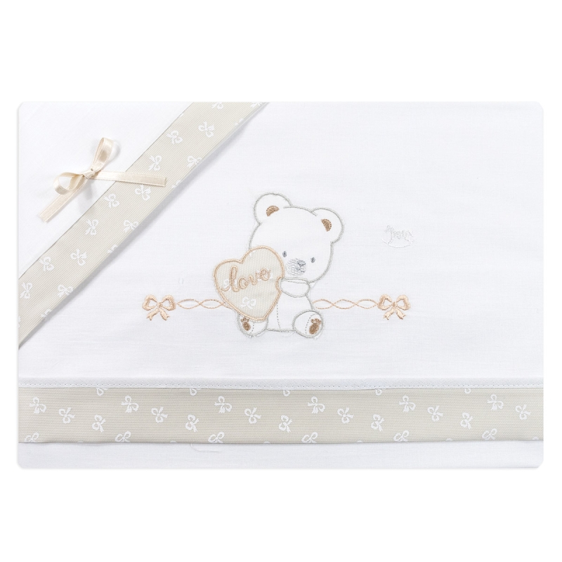 Cotton baby cot sheet with teddy embroidery for crib