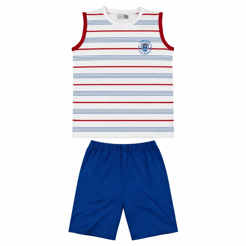 Summer boys cotton short pyjamas with blue bermuda shorts