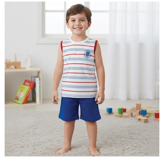 Pigiama corto bambino cotone Ninetta con canottiera a righe