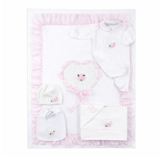 Baby girl first outfit layette set in cotton – Chiffon Roses – Teneri & Belli