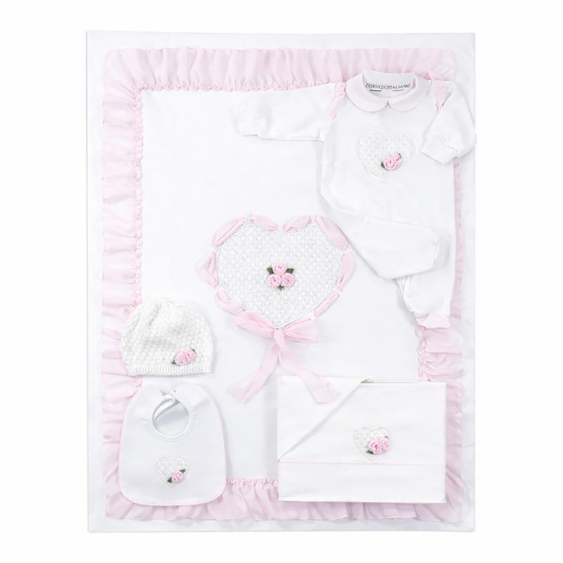 Set corredino neonata prima uscita in cotone - Roselline - Teneri & Belli