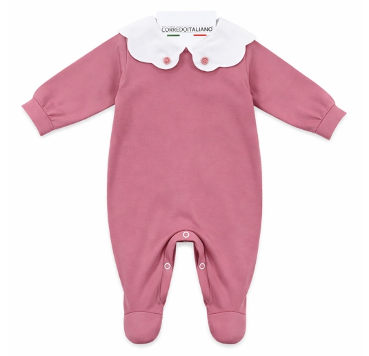 Baby girl cotton jersey sleepsuit Corredino with embroidered collar