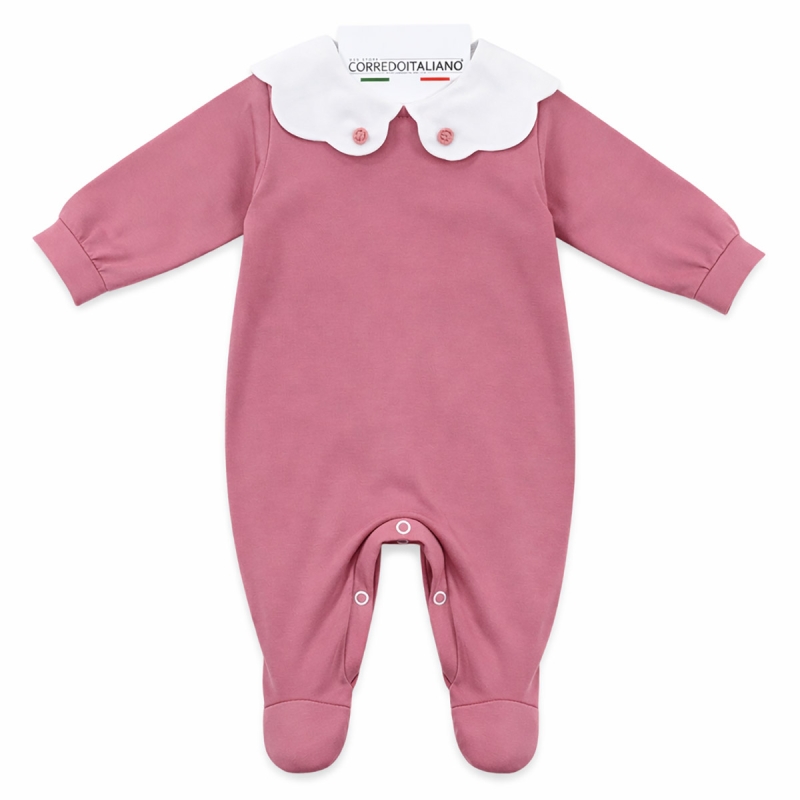 Baby girl cotton jersey sleepsuit Corredino with embroidered collar