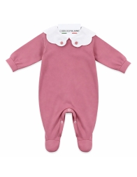 Tutina neonata in cotone jersey con colletto ricamato