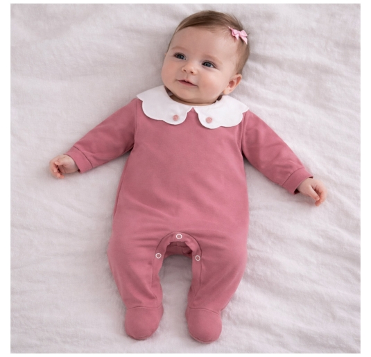 Tutina neonata in cotone jersey con colletto ricamato 2