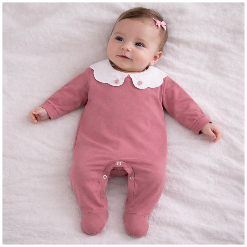 Tutina neonata elegante cotone jersey Corredino rosa con colletto