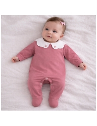 Tutina neonata elegante cotone jersey Corredino rosa con colletto