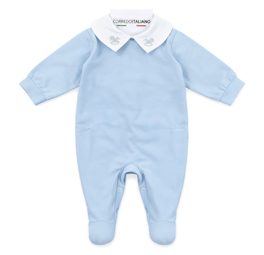 Cotton jersey baby sleepsuit with embroidered collar –...