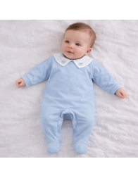 Tutina in cotone jersey con colletto ricamato - CI195AZ - Corredino