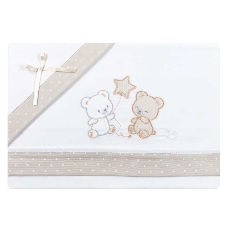 set lenzuola lettino neonato cotone ricamato orsetti