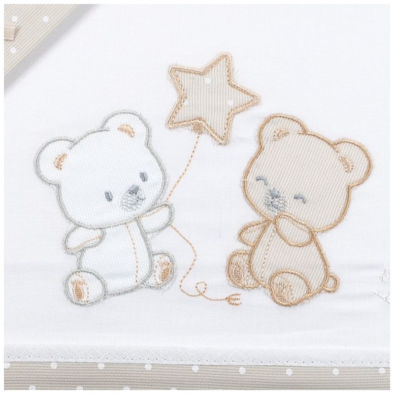 dettaglio set lenzuola lettino neonato cotone ricamo stellina