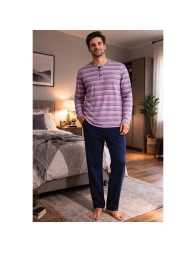 Pigiama uomo cotone Perofil serafino microriga con pantalone lungo